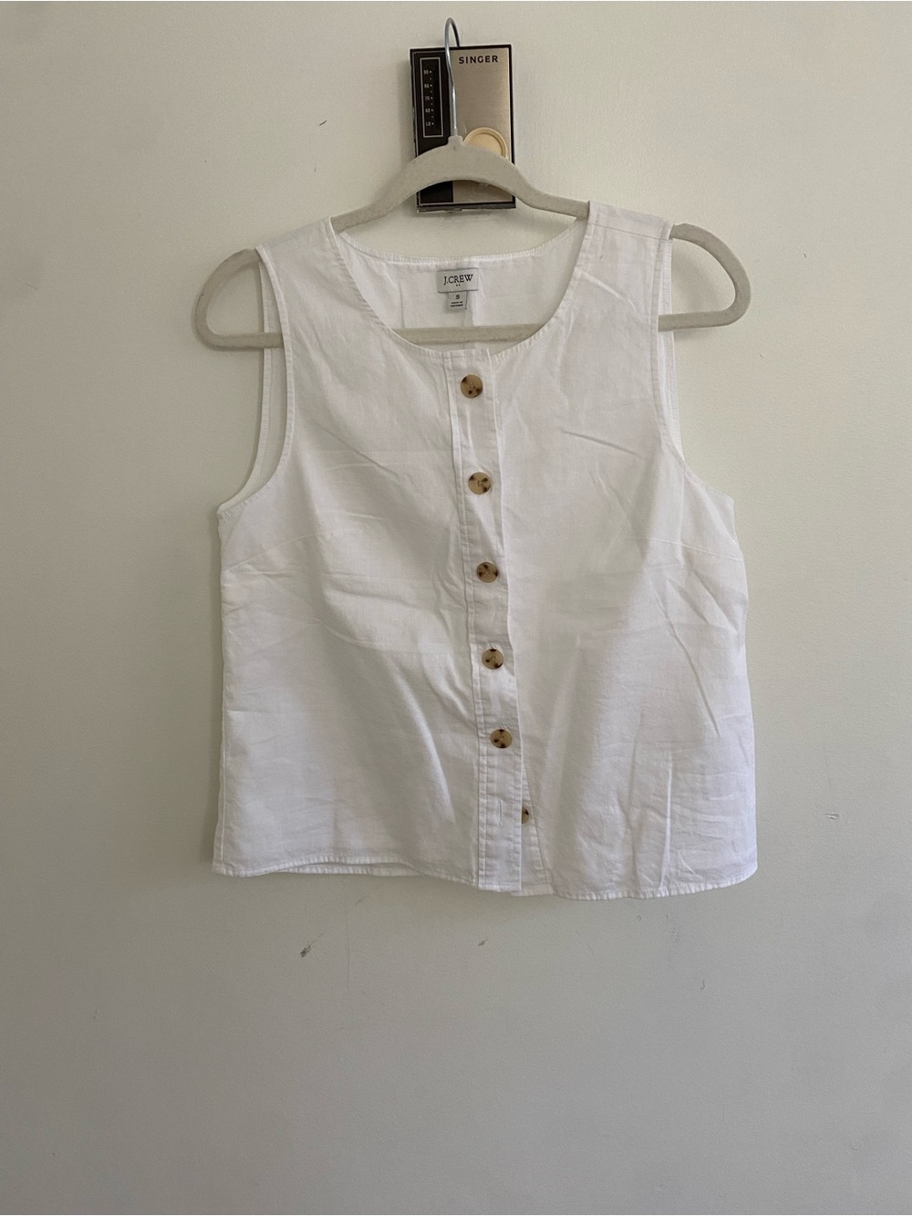 J. Crew White Button-Front Cotton Linen Tank with - Picture 2 of 6